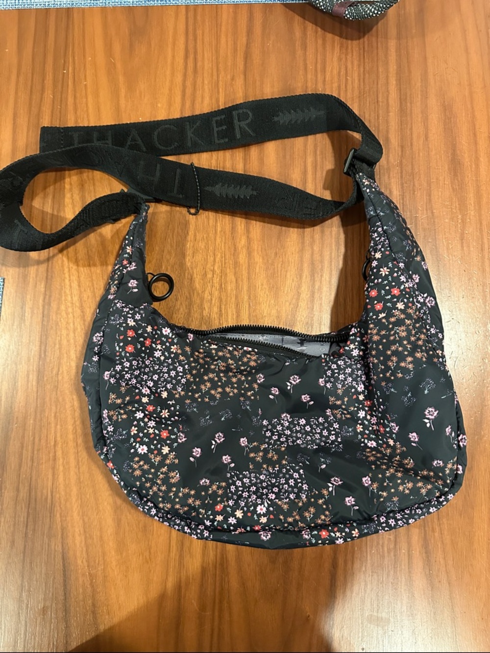 Cloud teardrop sling - Black Floral Shoulder Bag with Adjustable Branded Strap